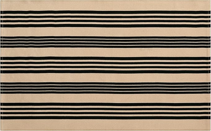 OJIA Fall Outdoor Rug 3'x5', Black and Tan Area Rug Machine Washable Rugs Cotton Hand Woven Entry Rug Indoor Outdoor Striped Carpet for Front Porch/Deck/Backyard/Camping/Living Room