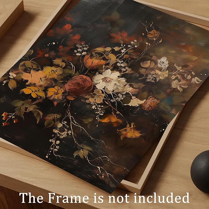 uniro Vintage Floral Wall Art Print, Moody Dark Autumn Flower Wall Painting, Retro Botonical Fall Wall Decor, Vintage Posters for Room Aesthetic for Bedroom Living Room Bathroom Wall Decor(8" x 10"-UNFRAMED)