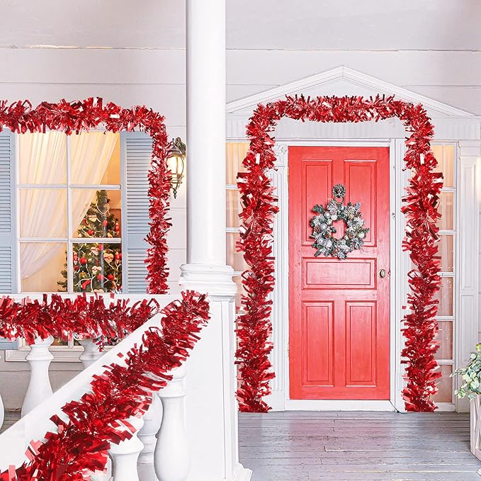 Dingion 59 Feet Christmas Tinsel Garland Metallic Twist Ornaments Hanging Glitter Xmas Garland for Christmas Tree Indoor Outdoor Decoration Party Supplies