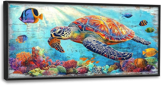 Lovira Sea Turtle Large Wall Art Ocean Coastal Theme Canvas Wall Decor Pictures Prints Painting Framed Home Artwork for Living Room Bathroom Bedroom Kitchen 30"x60"