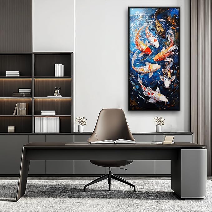 Lovira Koi Fish Large Wall Art Traditional Chinese Feng Shui Canvas Wall Decor Pictures Prints Painting Framed Home Vertical Artwork for Living Room Bedroom Bathroom Kitchen 30"x60"