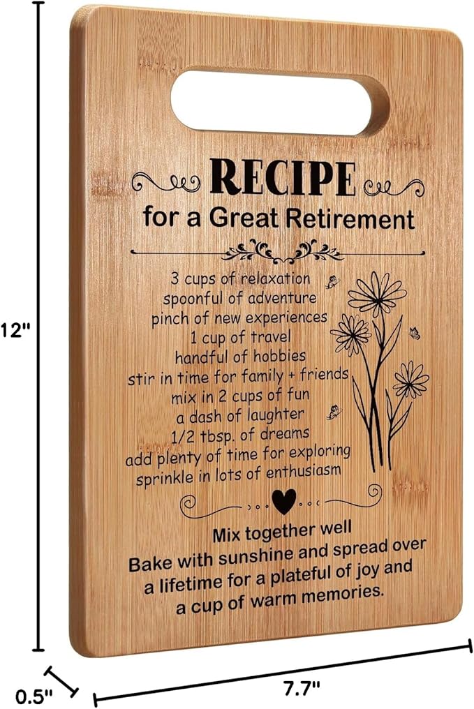 Retirement Gifts for Women 2025, Retired Cutting Board Gifts, Coworker Leaving Gifts for Women, Going Away Gifts for Coworker Boss Lady Leader Colleague Friends-Recipe for a Great Retirement