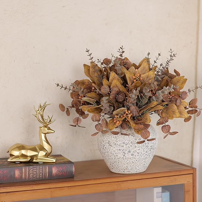 YXZZWL 110 Pcs 5 Kinds Mixed Artificial Eucalyptus Stems and Faux Berry,Autumn Fake Eucalyptus Leaves Stems Bulk Branches for DIY Bouquets Floral Arrangement Wedding Home Fall Decorations (Orange)