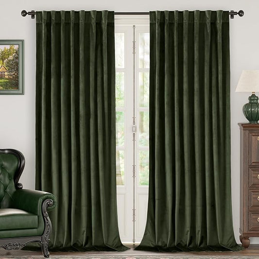 BGment Olive Green Velvet Curtains 84 Inches Long for Living Room, Thermal Insulated Curtains Room Darkening Luxury Drapes with Back Tab and Rod Pocket for French Door, 2 Panels, 60 x 84 Inch