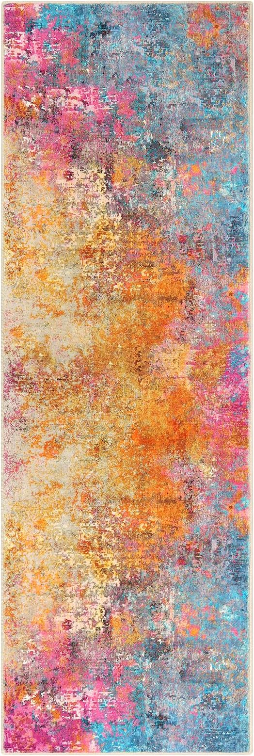 Lahome Modern Abstract Runner Rug - 2x6 Colorful Runners for Hallways Non Skid Laundry Room Rug Washable Carpet Runner, Rainbow Soft Non Slip Indoor Throw Runner for Bedroom Kitchen Bathroom