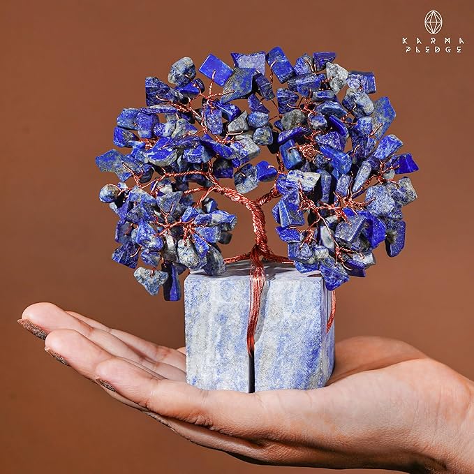 Crystal Tree for Birthday Gifts for Women, Handmade Raw Crystal Base Lapis Lazuli Chakra Healing Crystal Tree of Life for Positive Energy, Money, Good Luck, Christmas Décor, Home and Office Decor