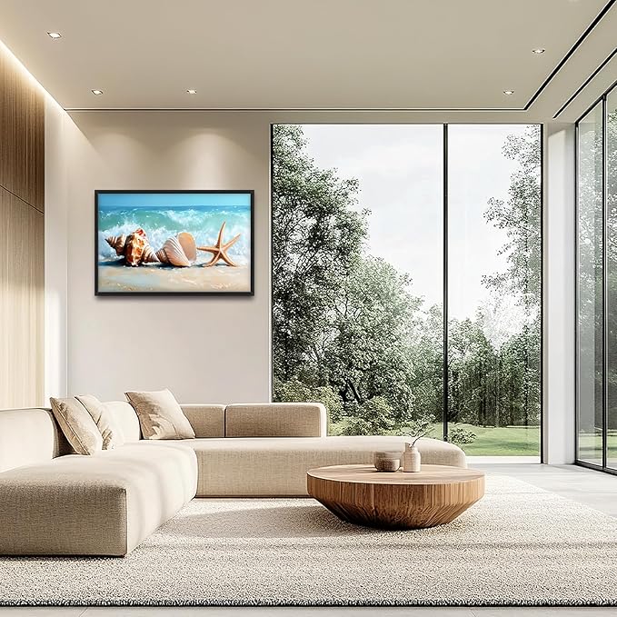 Lovira Beach Large Wall Art Starfish Shell Ocean Coastal Beachy Canvas Wall Decor Pictures Prints Painting Framed Modern Artwork for Living Room Bedroom Bathroom Office 24"x36"