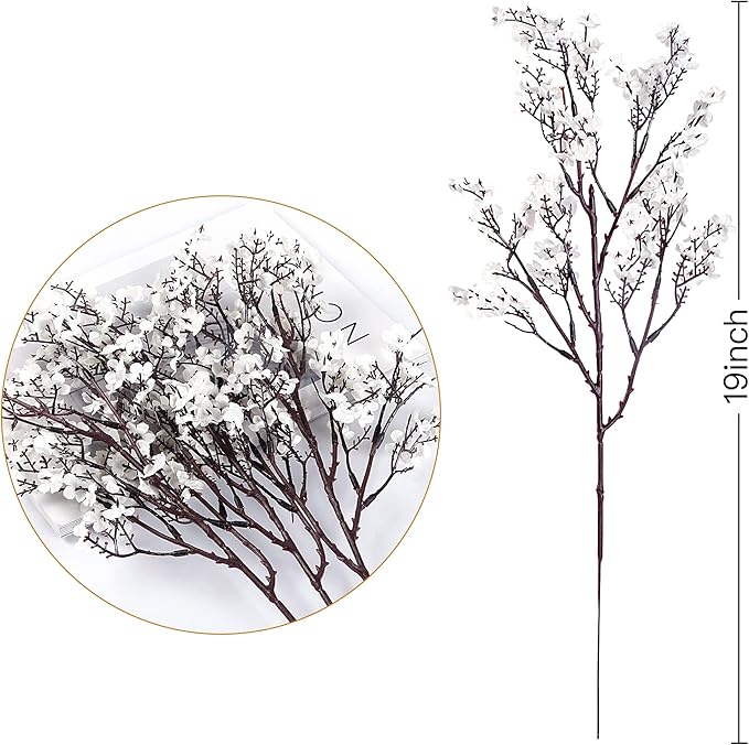 Sggvecsy 10 Pcs Babys Breath Artificial Flowers Gypsophila Bouquets Bulk Real Touch Fake Silk Flowers for Home Wedding DIY Floral Arrangement Kitchen Table Centerpiece Festival Decoration (White)