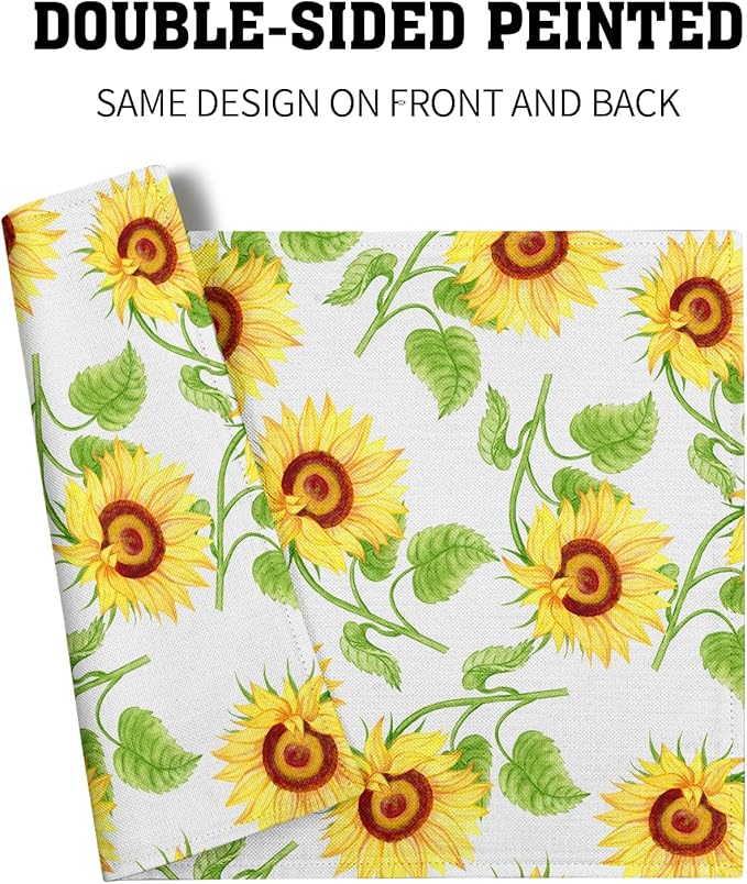 Sunflower Placemats 12×18 Inches Set of 4 Spring Summer Floral Seasonal Indoor Kitchen Dining Table Place Mats for Home Party Decoration