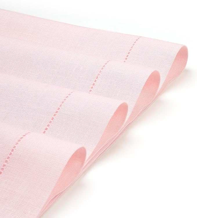 D'Moksha Homes Linen Placemats Set of 4 - Classic Hemstitch Pastel Pink Placemats 14 x 19 Inch - 100% Pure Linen Table Mats for Fall, Autumn and Halloween - Handcrafted and Machine Washable
