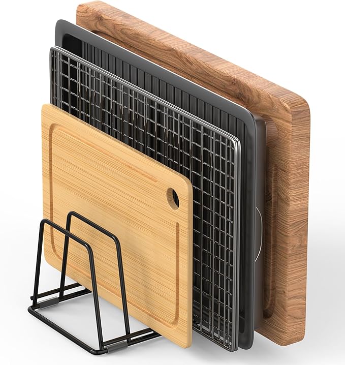 Cutting Board Organizer Kitchen Organizer Rack for Cutting Board, Bakeware, and Cookie Sheet, 5-Slot Heavy-Duty Steel Cookware Holder,Rust-Resistant with Anti-Slip Feet (1, Small)
