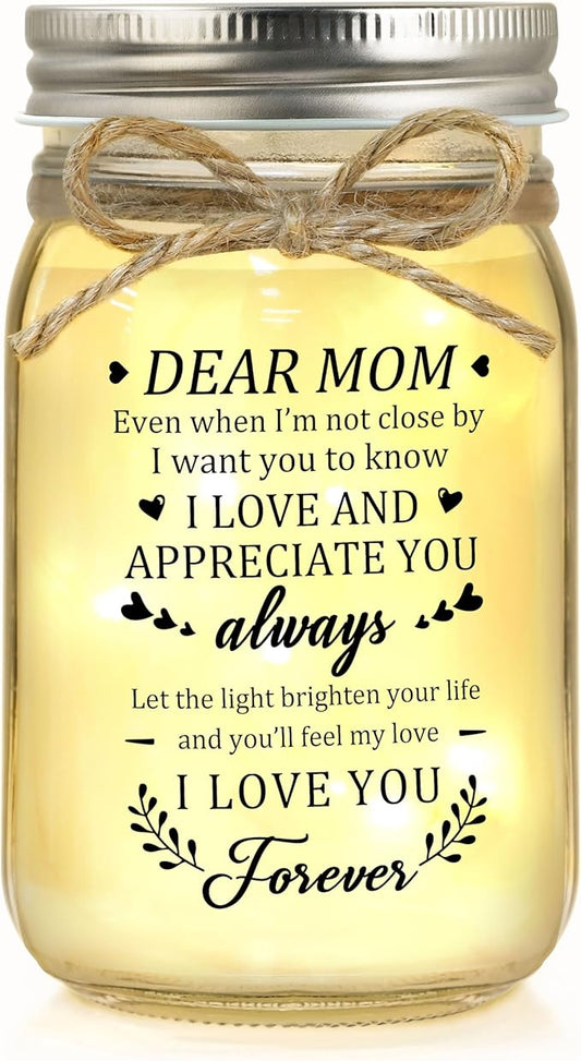 JoycuFF Gifts for Mom, Mom Birthday Gifts, Mothers Day Gift, Christmas Gift for Mama, Mason Jar Light for Mother