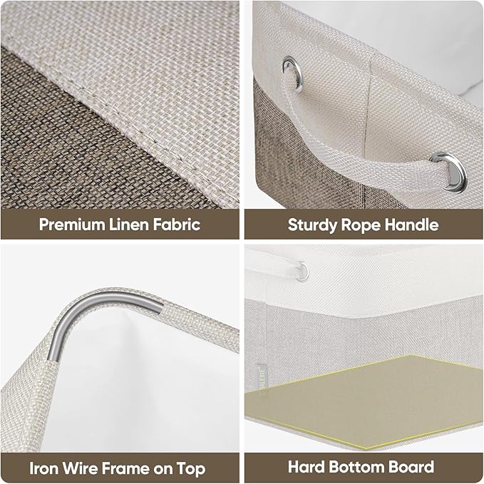 BALEINE 3 Pack Fabric Storage Bins for Shelves, Linen Storage Baskets for Organizing, Decorative Closet Bins for Clothes, Home (Brown, 15"x11"x9.5") 