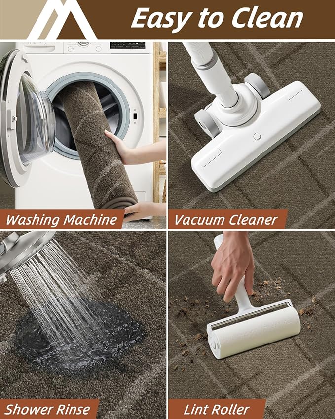 COSY HOMEER Kitchen Mats, 2 PCS Kitchen Rug Non Slip Washable, Absorbent Runner Rugs for Kitchen Floor, Polyester Kitchen Sink Rug 24"x36" + 24"x60"(Brown)