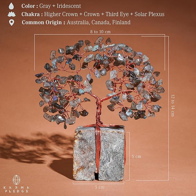 Crystal Tree of Life Feng Shui Decor for Home and Office, Labradorite Chakra Healing Crystal Handmade Tree for Positive Energy, Money, Good Luck, Christmas Decor, Birthday Gifts for Women