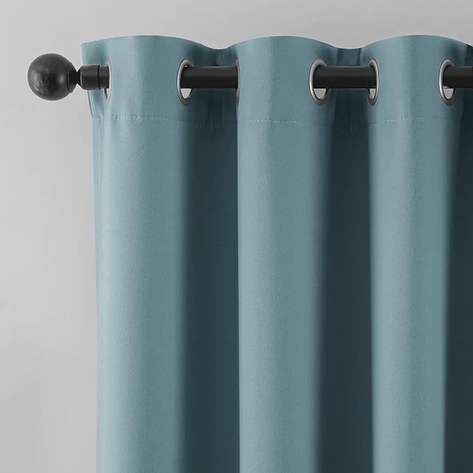 Beauoop Dusty Blue 100% Blackout Curtains 63 Inch Long 2 Panels for Bedroom Living Room Solid Room Darkening Thermal Insulated Soundproof Energy Saving Grommet Top Window Treatment Drapes,52x63 2 Set