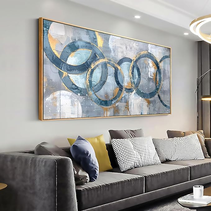 youkuart Wall Art Abstract Fantasy Teal Blue Graffiti Canvas Prints for Living Room Bedroom Dining Room Home Office Decor Large Framed Ready to Hang 24"x48"