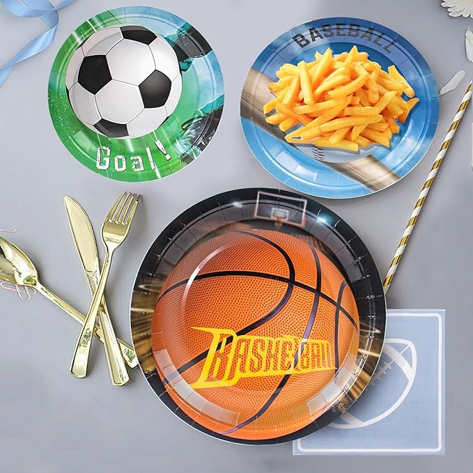 180Pcs Sports Party Supplies Paper Plates and Napkins Serve 60 Disposable Tableware Set for Birthday Party Decorations Game Day Family School Holiday Sports Events