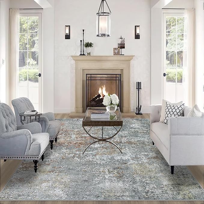 10x14 Area Rugs for Living Room: Large Machine Washable Area Rug with Non Slip Backing Non Shedding Abstract Stain Resistant Carpet for Bedroom Dining Room Nursery Home Office - Gray