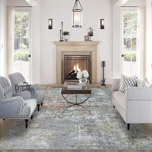 10x14 Area Rugs for Living Room: Large Machine Washable Area Rug with Non Slip Backing Non Shedding Abstract Stain Resistant Carpet for Bedroom Dining Room Nursery Home Office - Gray