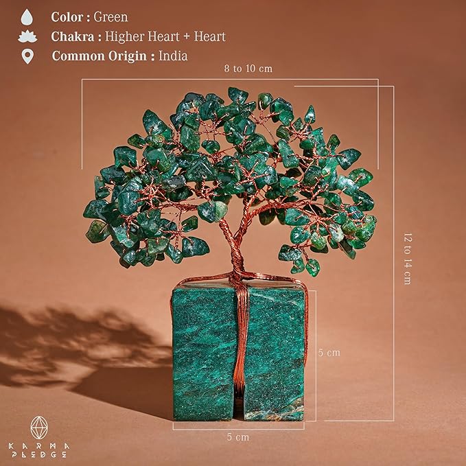 Crystal Tree of Life for Home and Office Decor, Handmade Raw Crystal Base Green Aventurine Chakra Healing Crystal Tree for Positive Energy, Money, Good Luck, Christmas Décor, Birthday Gifts for Women