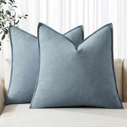MIULEE Decorative Linen Pillow Covers 20x20 Inch Blue Grey Boho Farmhouse Neutral Couch Throw Pillows for Bed Pack of 2 Accent Coastal Modern Pillowcase Summer Sofa Livingroom Home Decor