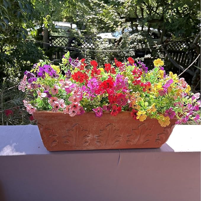 Artificial Flowers for Outdoor Indoor Garden Home Decoration, Faux Flower Daisy with Eucalyptus Leaves Fake Plants Greenery Boxwood Porch Patio, 12 Bundles (6 Multicolor)