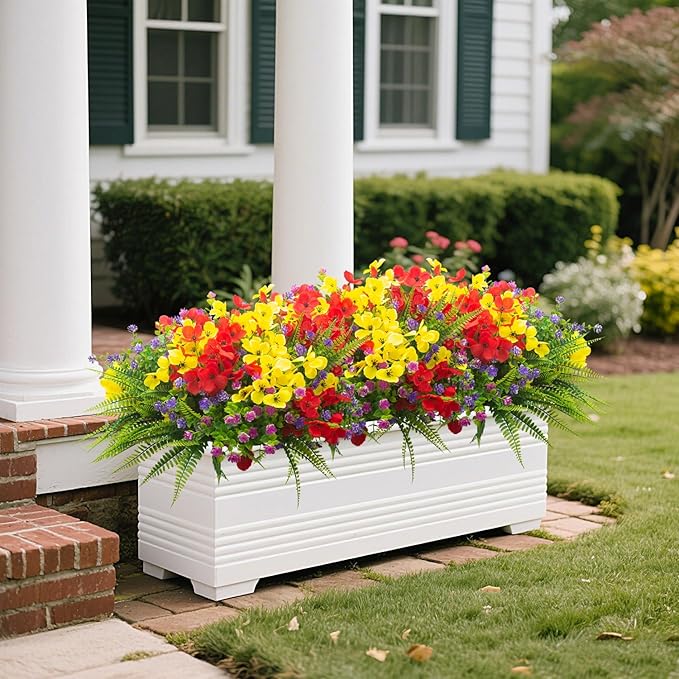 20 Packs Artificial Flowers Outdoor, Faux Plants UV Resistant Plastic Greenery for Hanging Planter Porch Window Home Wedding Spring Summer Decor