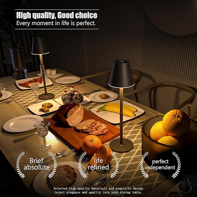 2 Pack LED CordlessTable Lamp,4000mAh Rechargeable Battery Desk lamp,3 Level Brightness Portable Night Light, Minimalist Design, for Couple Dinner/Coffee Table/Restaurant/Bedroom(2Pack Khaki)