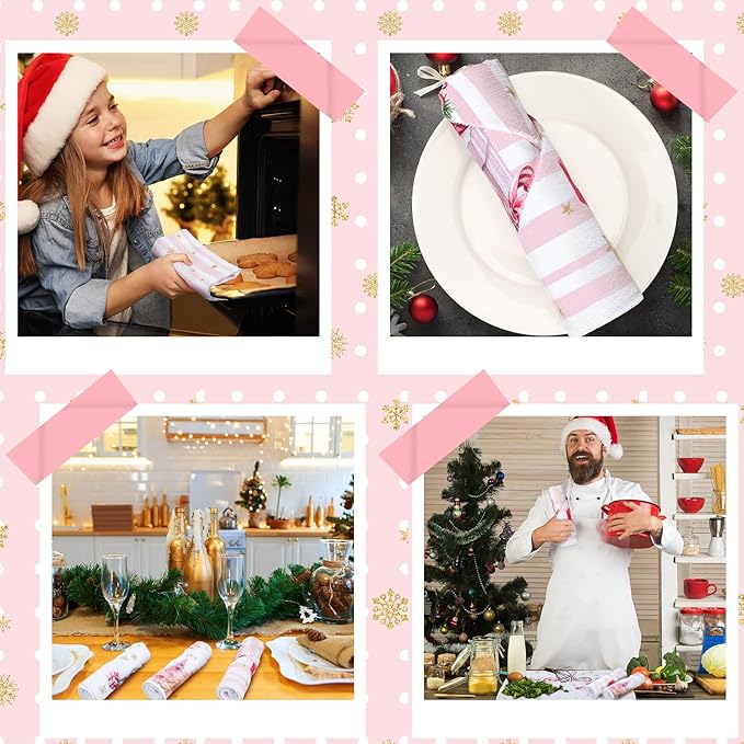 12 Pcs Christmas Kitchen Towels and Dishcloths Absorbent Christmas Tree Reindeer Truck Hand Dish Towels Decoration for Xmas Home Gift Supplies, 14.2 x 21.3 Inch(Stylish Style)