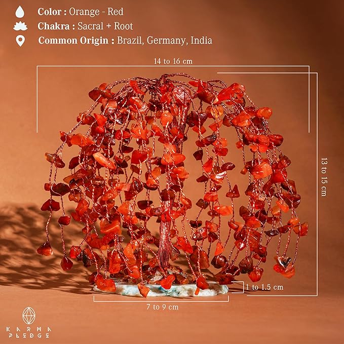 Carnelian Crystal Tree of Life Chakra Healing, Home and Office Desk Decor, Feng Shui Bonsai Trees for Postive Energy, Money, Good Luck, Christmas Decor, Spiritual Birthday Gifts for Women, Mom