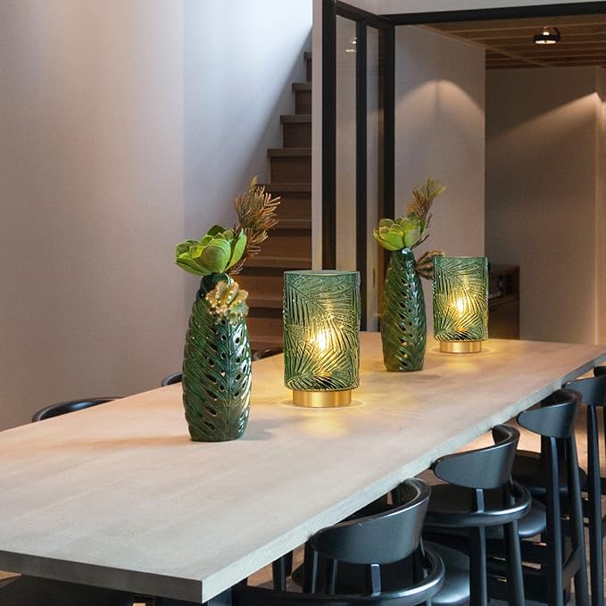 Battery Operated Table Lamp, Cordless Lamps for Home Decor, Battery Powered Nightlight with LED Bulb with Timer, Decorative Lights for Living Room Bedroom Tabletop Entryway Centerpiece Gift(L Green)