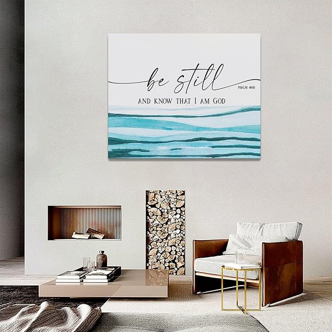 Large Christian Wall Art Be Still and Know That I Am God Pictures Wall Decor Bible Verse Psalm Canvas Painting Print Modern Home Decor Artworks Framed for Living Room Bathroom Master Bedroom 20"x16"