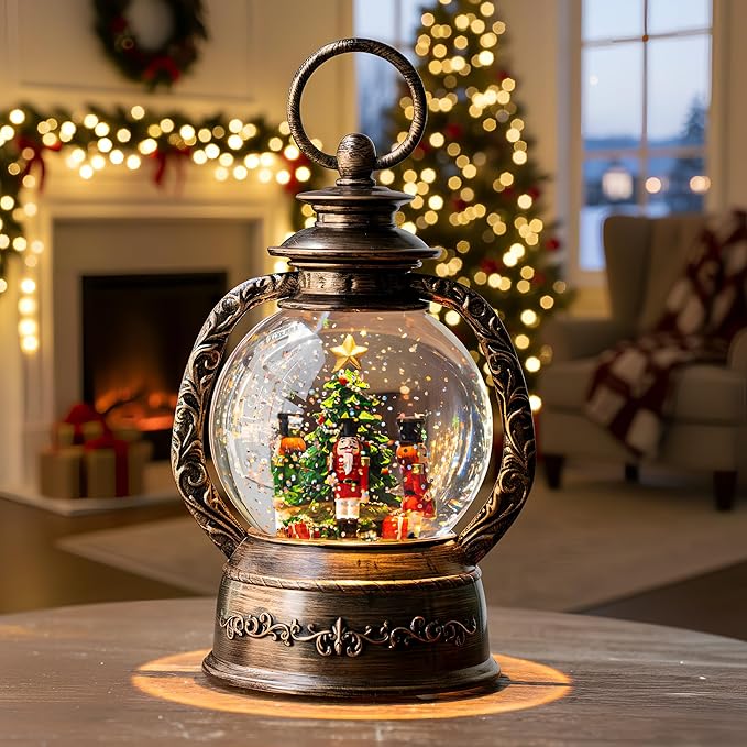 Nutcracker Snow Globe, Musical Christmas Water Lantern with Swirling Glittering Home Decoration and Gift, Battery Operated or USB Powered