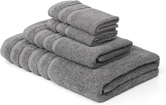 Modern Threads Oxford 6-Piece 100% Cotton Towel Set – Yarn Dyed Jacquard & Solid – Includes 2 Bath Towels, 2 Hand Towels, 2 Washcloths – Absorbent, Quick Dry, Soft & Durable – Gray