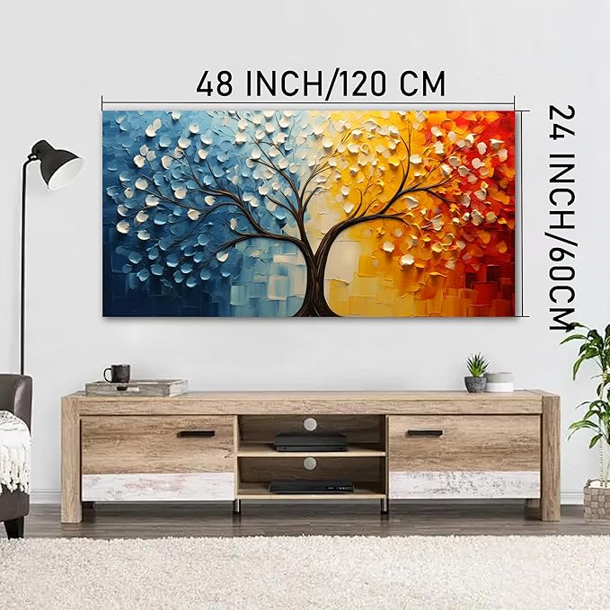 Colorful Tree of Life Wall Art for Living Room Blue and Orange Tree Picture Large Artwork Office Bedroom Canvas Prints Size 24x48
