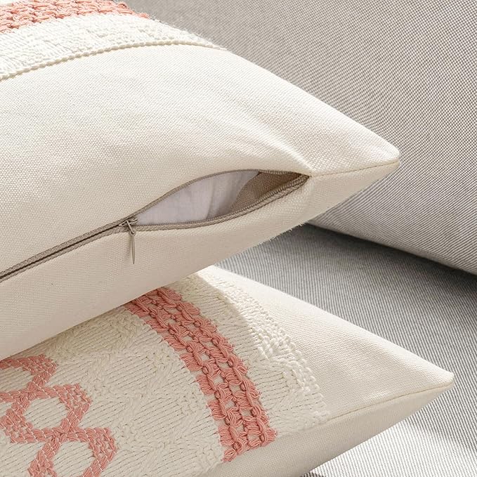 MIULEE Set of 2 Coral Red Boho Decorative Pillow Covers 20x20 Inch Farmhouse Rustic Couch Throw Pillows Modern Summer Cotton Cushion Covers Retro Cute Macrame Woven Home Decor for Bed Sofa Chair