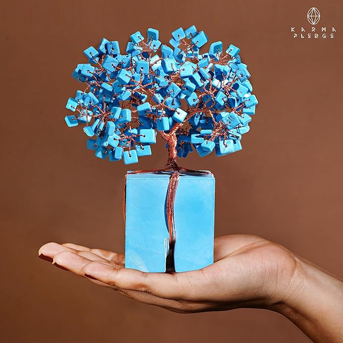 Crystal Treesof Life Feng Shui Décor for Home and Office, Turquoise Chakra Healing Crystal Handmade Tree for Positive Energy, Money, Good Luck, Christmas Décor, Birthday Gifts for Women