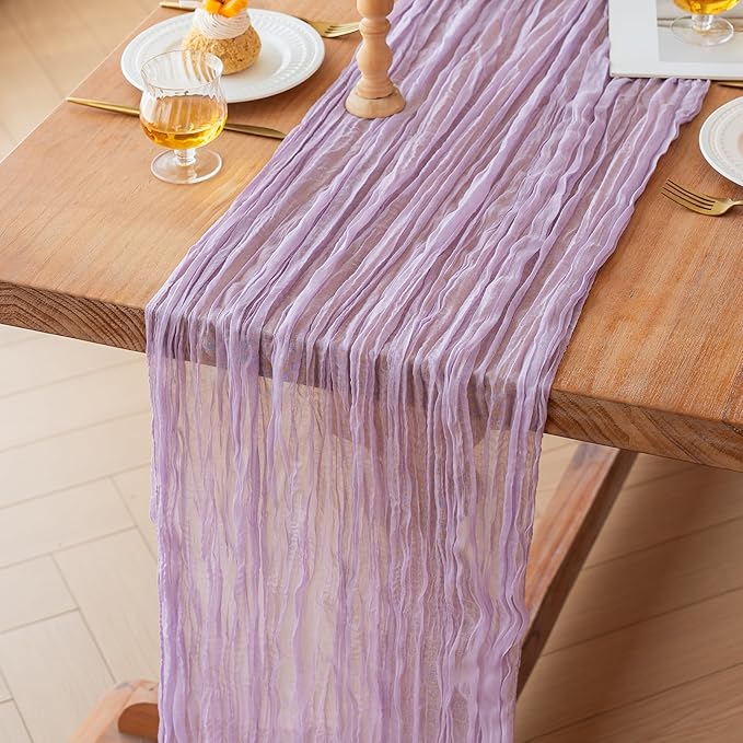 FEXIA 4 Pack Lilac Table Runner 35x120 Inches for Baby Shower Decoration Gauze Rustic Table Runner for Wedding Party First Communion Centerpiece Engagement Bridal Shower Boho Decoration