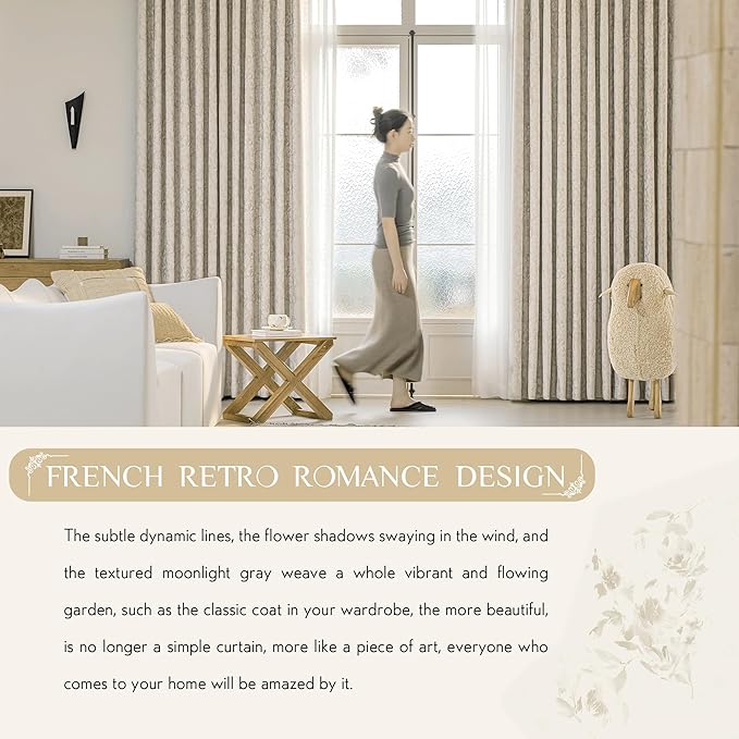 Beauoop Beige Floral Jacquard Blackout Curtains 120 Inches Long 2 Panels for Bedroom Living Room Taupe Flower Chenille Room Darkening Thermal Soundproof Grommet Window Treatments Drapes 52x120