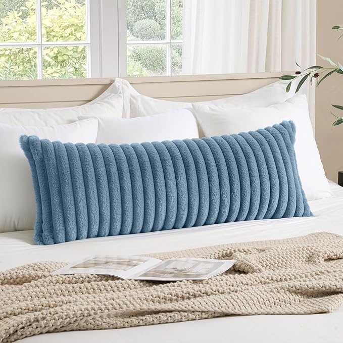 MIULEE 1 Piece Faux Fur Lumbar Decorative Throw Pillow Covers 14x36 Inch, Coastal Modern Art Home Decor Soft Plush Couch Pillows Cozy Fluffy Cushion Covers for Sofa Bed Grey Blue