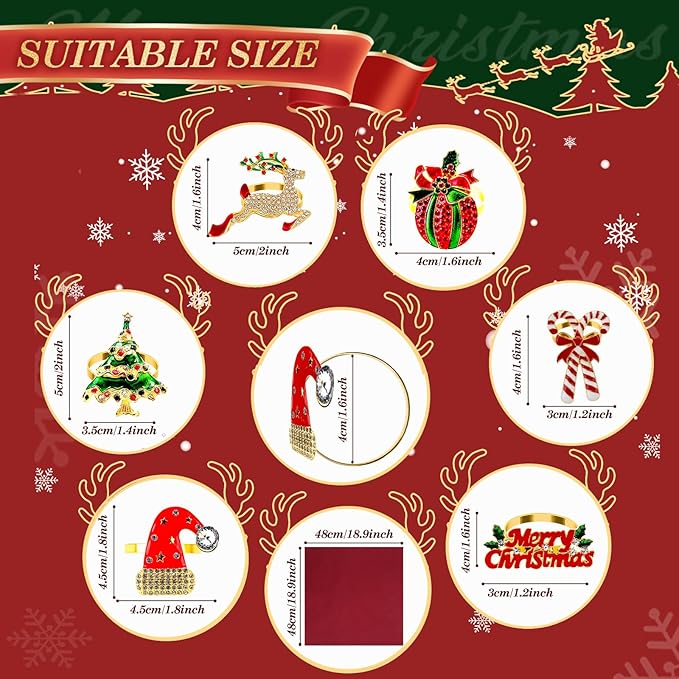 KPOSIYA Set of 12 Christmas Napkin Rings for Dinning Table Setting, Metal Xmas Napkin Ring Holders for Wedding Receptions, Winter, Thanksgiving Holiday Party Dinner Parties