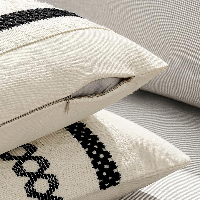 MIULEE Set of 2 Black Boho Decorative Pillow Covers 20x20 Inch Farmhouse Rustic Couch Throw Pillows Modern Spring Cotton Cushion Covers Retro Cute Macrame Woven Home Decor for Bed Sofa Chair