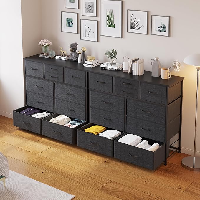 LUMTOK 10-Drawer Dresser, Fabric Storage Dressers for Bedroom, Hallway, Nursery, Closets, Steel Frame, Wood Top, Easy Pull Handle (Grey)