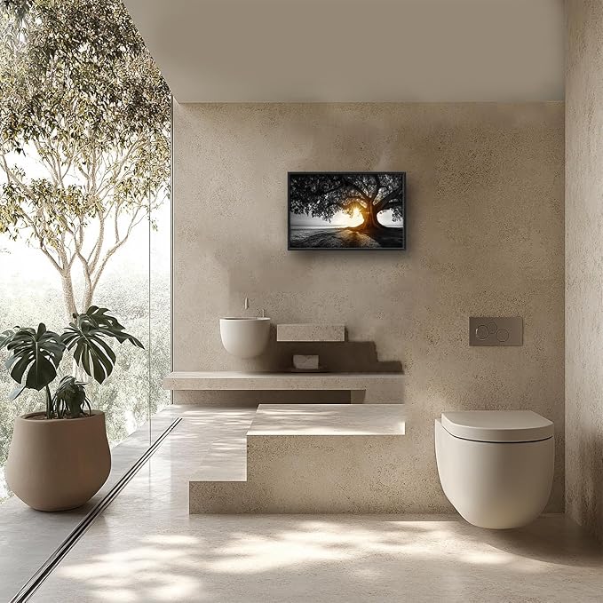 Olivine Tree Wall Art, Sunset Pictures Wall Decor, Black And White Painting, Nature Scenery Canvas Prints, Framed Artwork for Bathroom Bedroom Living Room Office Home Decoration 36"x24"