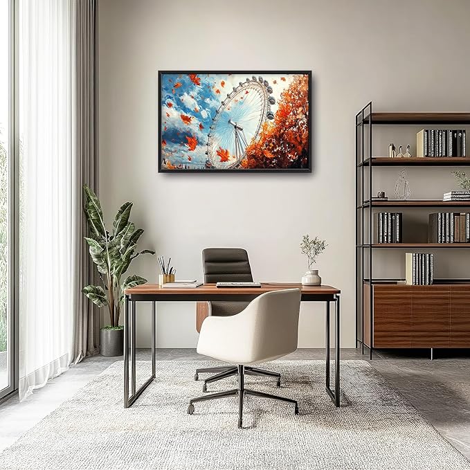 Olivine Large Wall Art, London Eye Pictures Wall Decor, Autumn London Canvas Prints Painting, Framed Artwork for Bathroom Bedroom Living Room Office Home Decoration 36"x24"