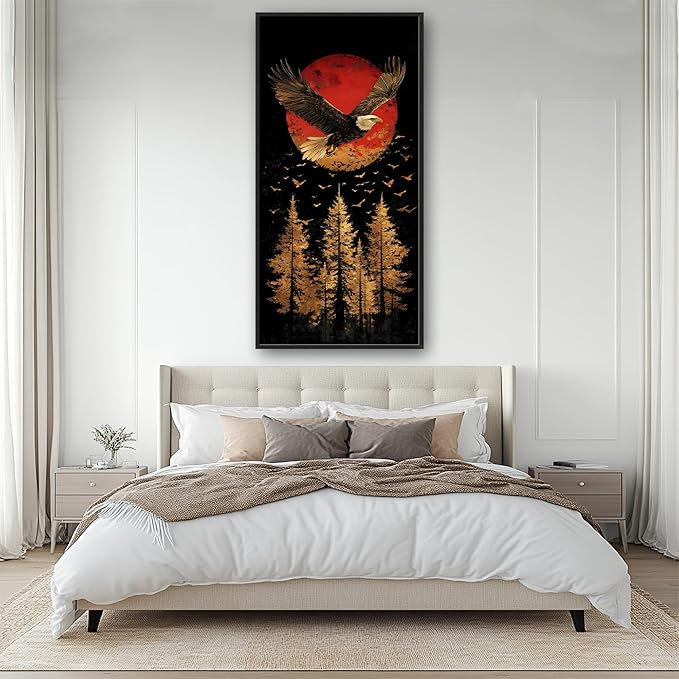 Lovira Bald Eagle Large Wall Art Eagle Japanese Sun Forest Canvas Wall Decor Pictures Prints Painting Framed Modern Vertical Artwork for Living Room Bedroom Bathroom Office 30"x60"