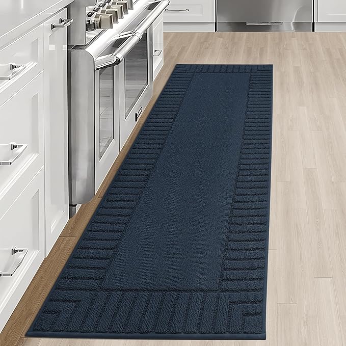 BEQHAUSE-Kitchen-Rugs-and-Mats Non Slip Kitchen Runner Rug Absorbent Kitchen Mats for Floor Machine Washable Kitchen Floor Mat,Navy Blue 24”x71”