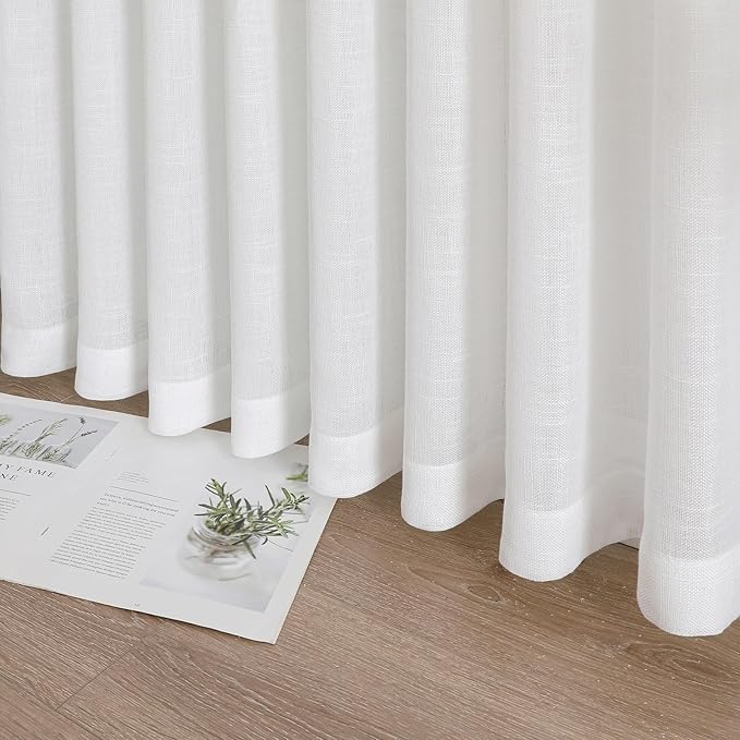 Off White Semi Sheer Pinch Pleated Curtains 108 Inches Long 2 Panels, 50 Inches Width, Rustic Linen Look Light Filtering Drapes, Modern Farmhouse Floor to Ceiling Window Curtain with Hooks