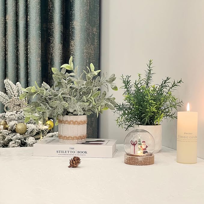 4 Pack Small Fake Plants for Home Decor, Rustic Artificial Plants Indoor in Pulp Pots, Faux Plants Indoor for Bathroom Kitchen Office Desk Shelf Farmhouse Room Decor